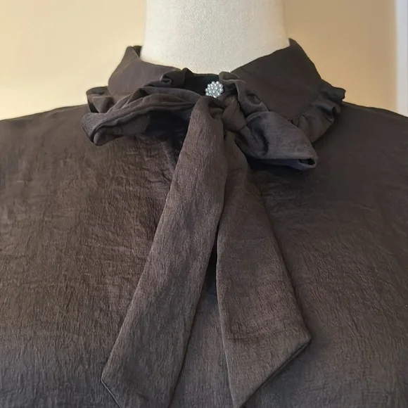 ZARA black satin effect tie collar shirt size medium - Picture 10 of 13